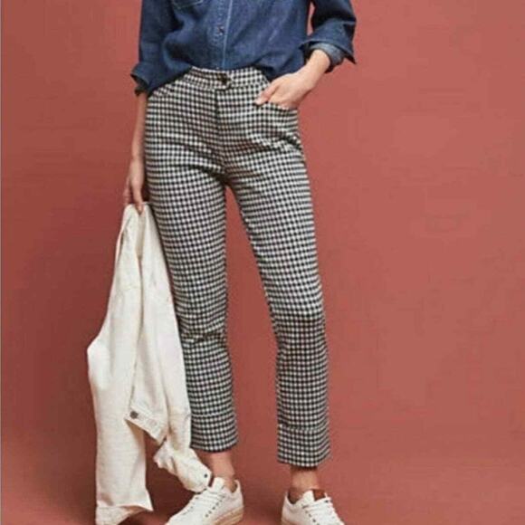 The Essential Crop Flare By Anthropologie Women's 2 Black & White Check Pants - Picture 1 of 11